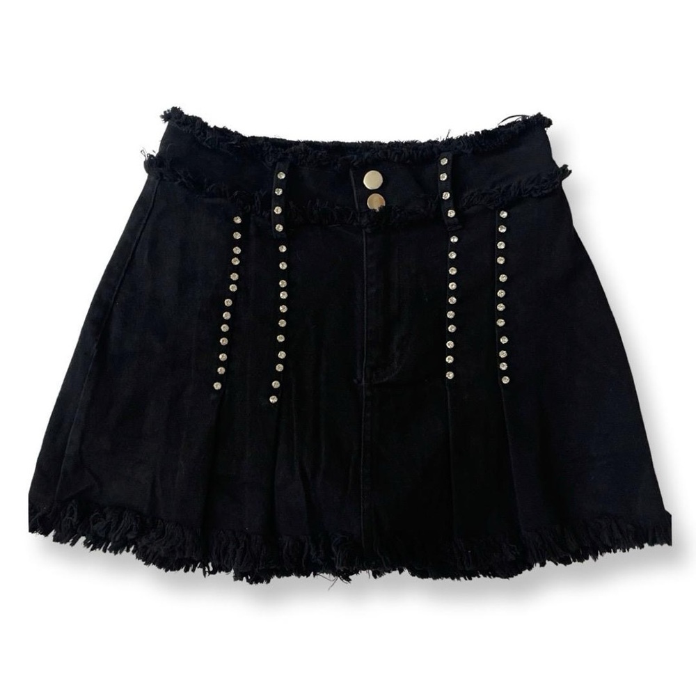 Black Denim Rhinestone Skort